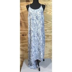 Old Navy Floral Chiffon Maxi Dress Blue Womens Size Large Beachy Sheer Boho